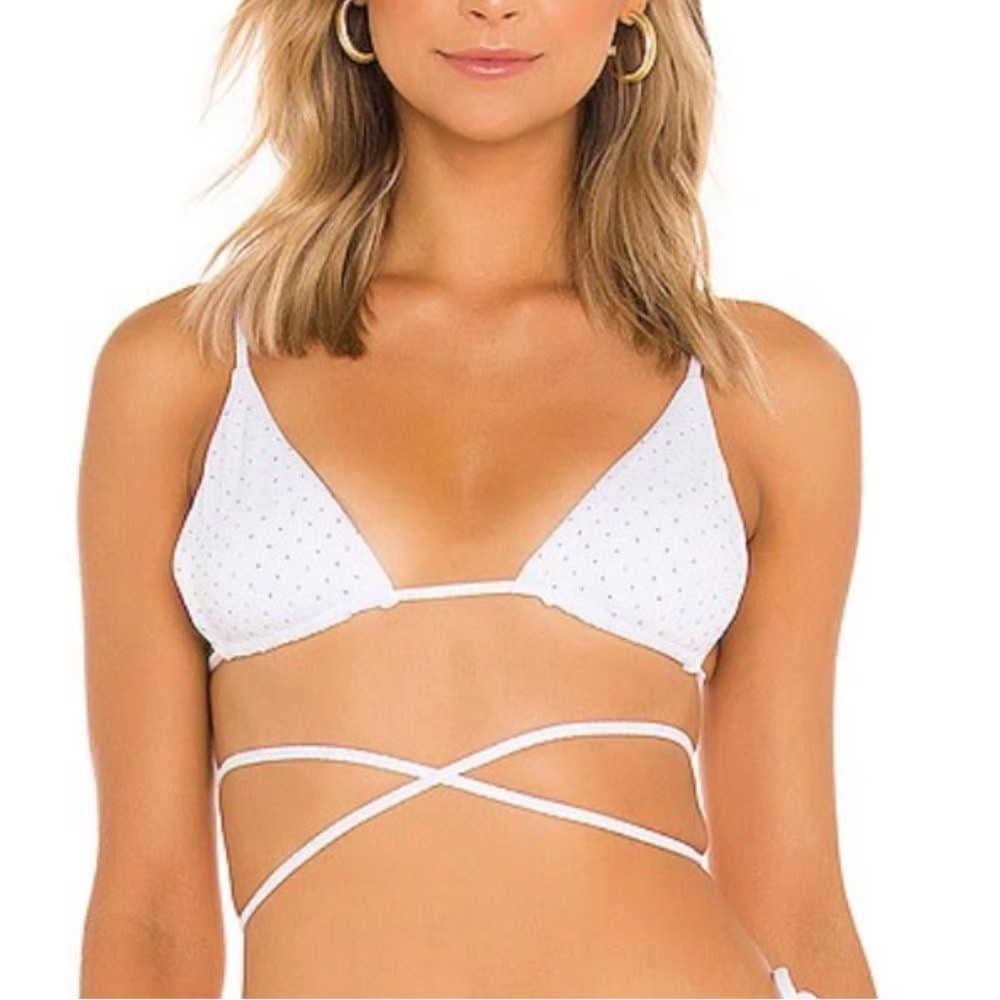 L*Space Lenox String Bikini top Classic White With Metallic Gold NWOT